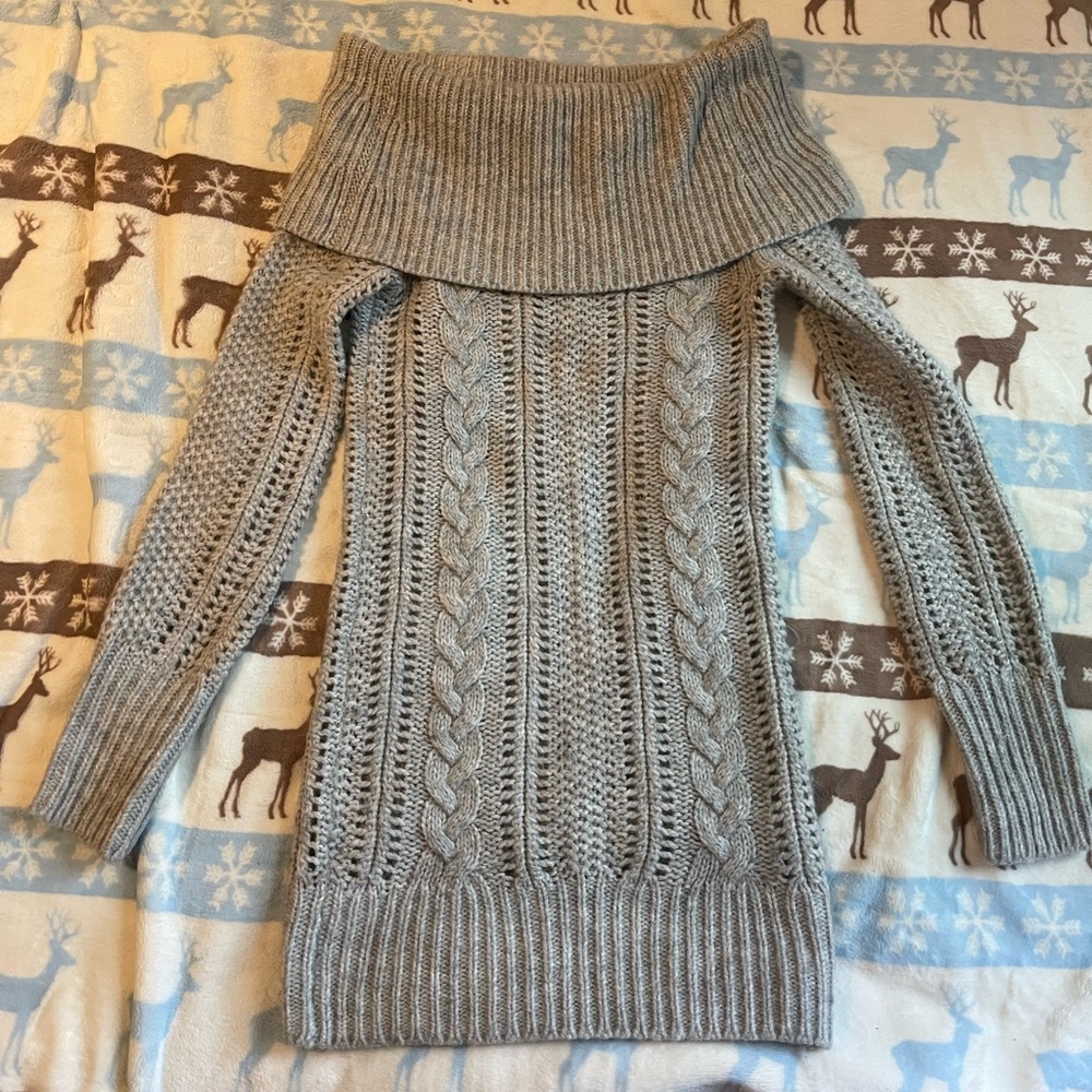 Grey Knit Off the Shoulder Sweater